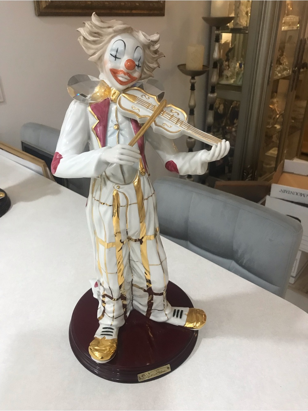 Vintage Vittorio Sabadin Capodimonte Porcelain Clown Figurine with Violin